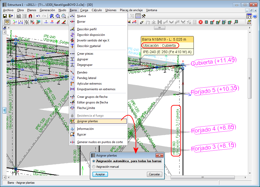 CYPECAD-Estructuras 3D integradas. Asignación automática de plantas a barras con sismo estático