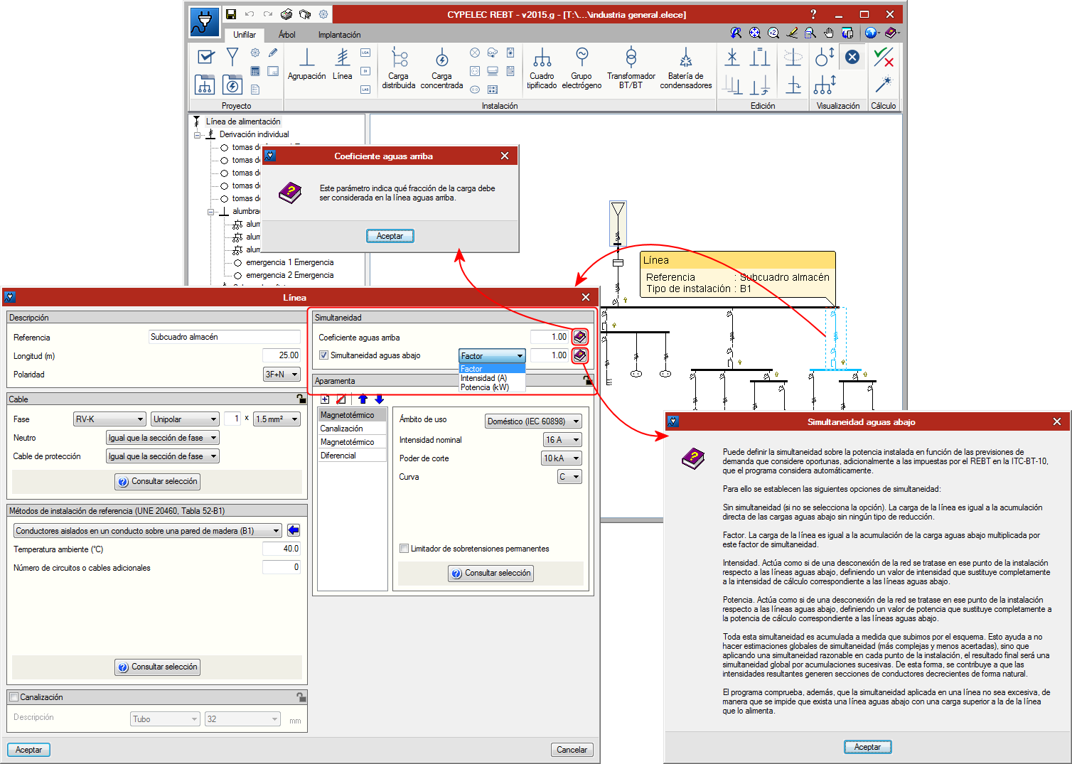 CYPELEC REBT. Información en pantalla para los coeficientes de simultaneidad