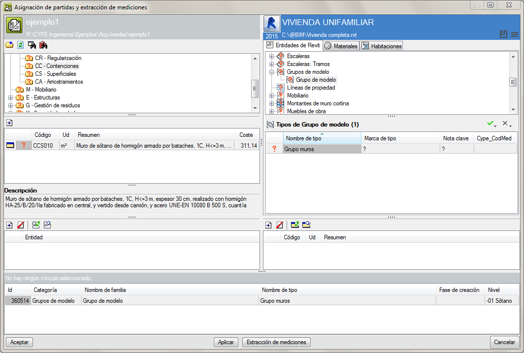 Arquímedes. Presupuesto y medición de modelos de Revit. Grupos de Revit