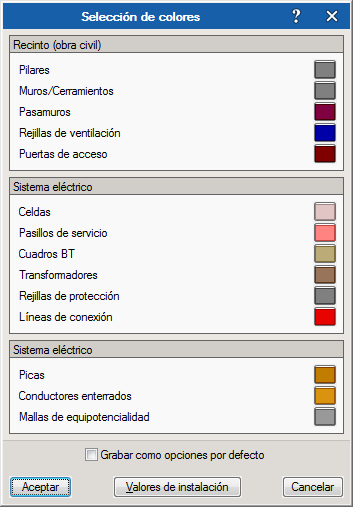 CYPELEC CT. Selección de colores para cada elemento