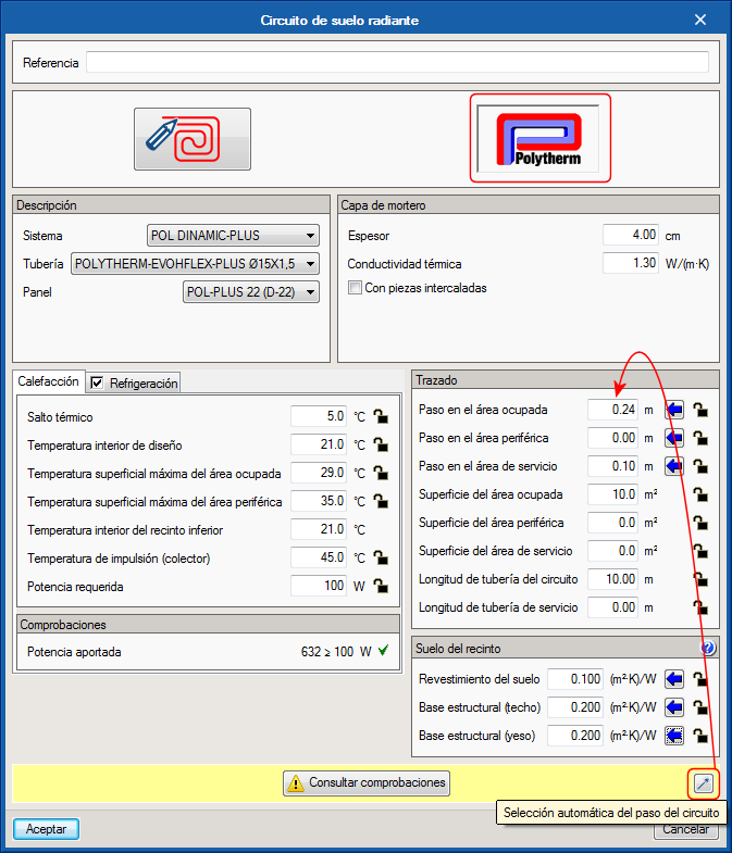 CYPETHERM HVAC. Suelo radiante. Desglose de medición de circuitos por rollo