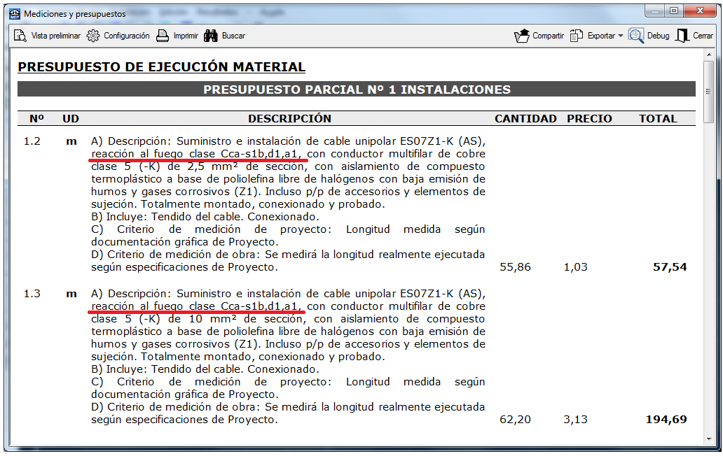 CYPECAD MEP. Electricidad. Designación de cables según CPR 305/2011