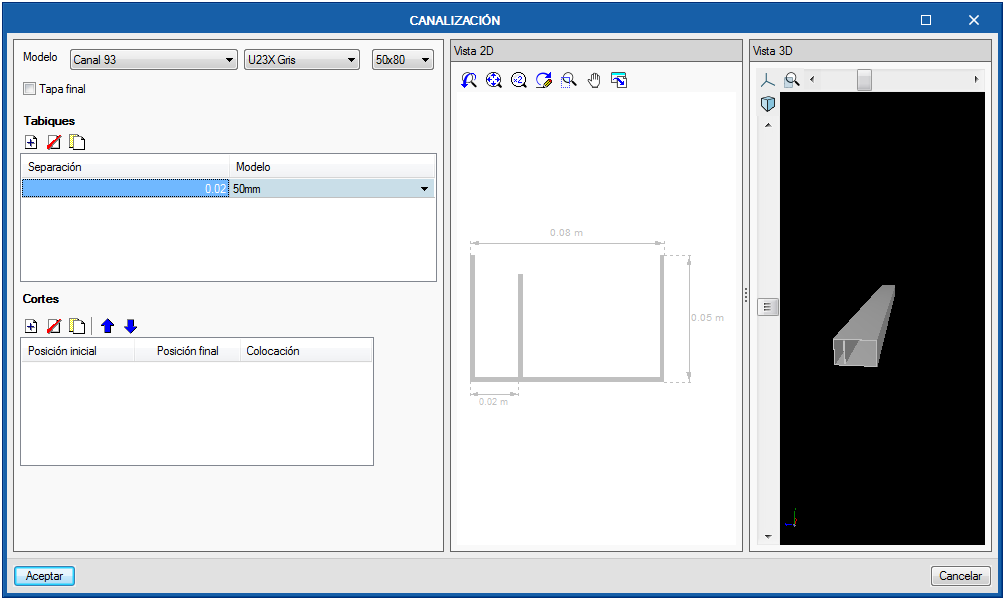 Open BIM Unex. Vista 3D y sección acotada en el panel de edición de cada elemento
