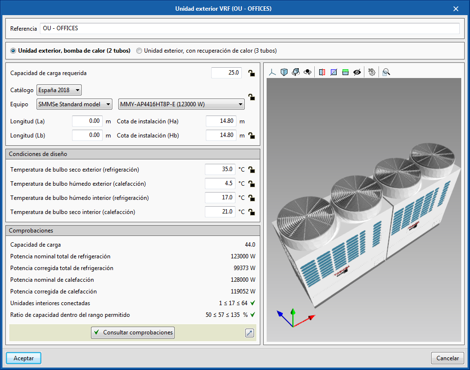 Open BIM TOSHIBA. Visualización 3D de equipos en sus paneles de edición
