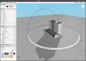 IFC Builder. Visualización de las sombras sobre el modelo 3D del edificio.