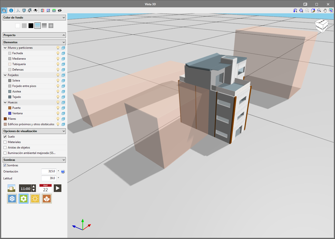 IFC Builder. Visualizzazione delle ombre nel modello 3D
