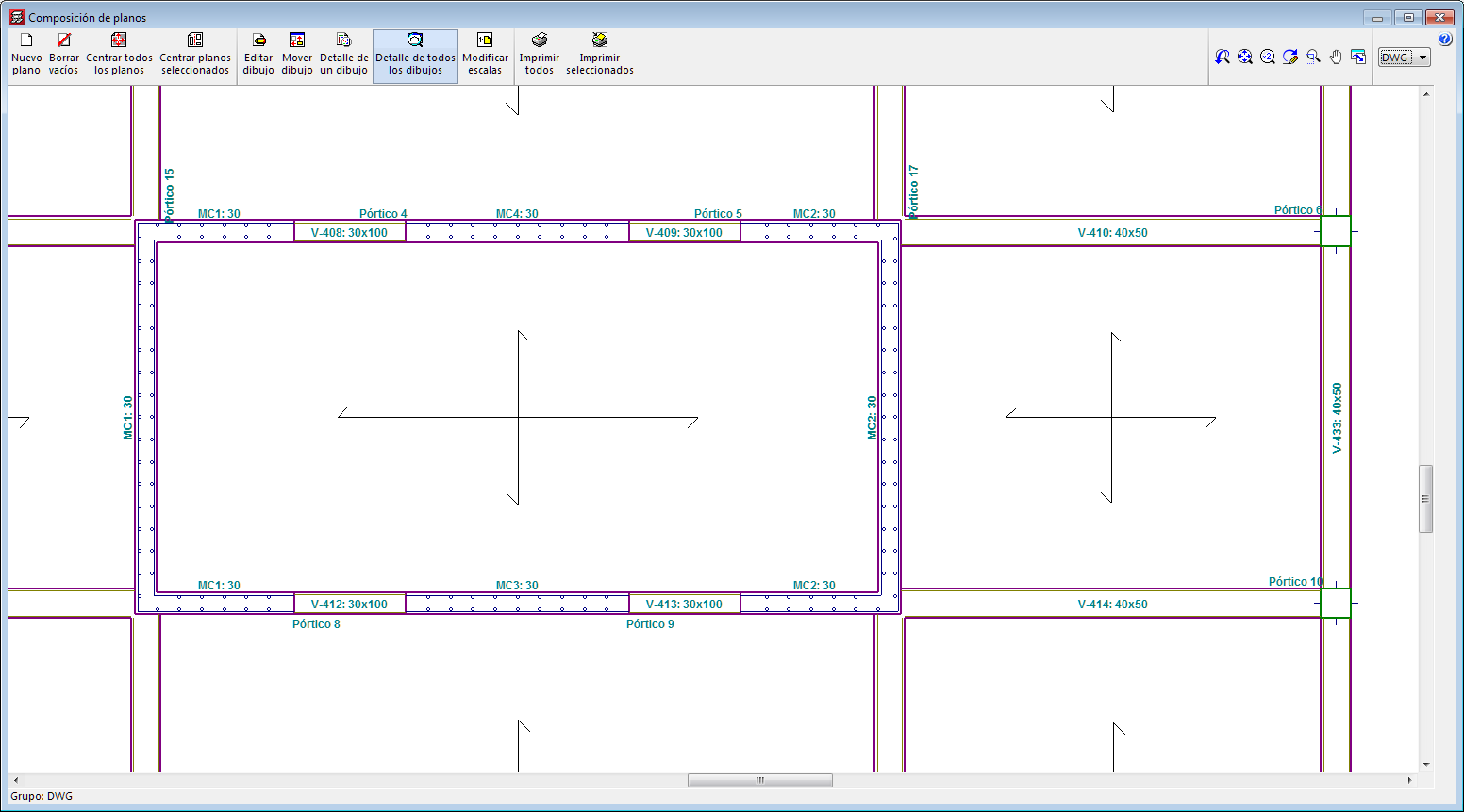CYPECAD. Floor plans with shear wall tags